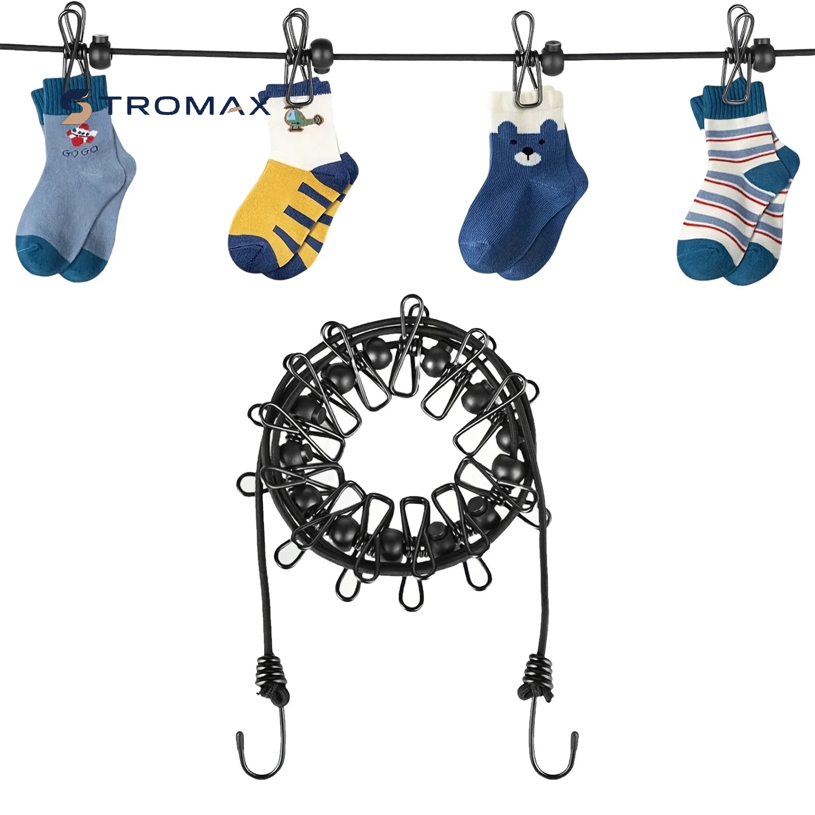 corde à linge élastique portable avec pinces