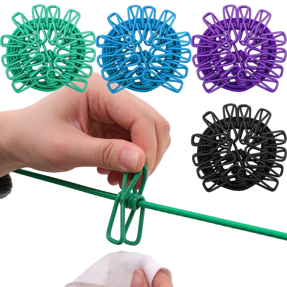 corde à linge élastique portable avec pinces - view 3