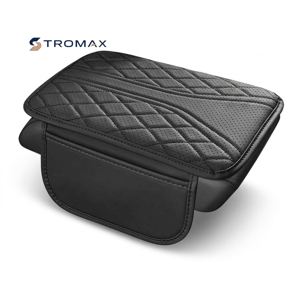 Universal Quilted Leather Car Console Armrest Cover with Pockets