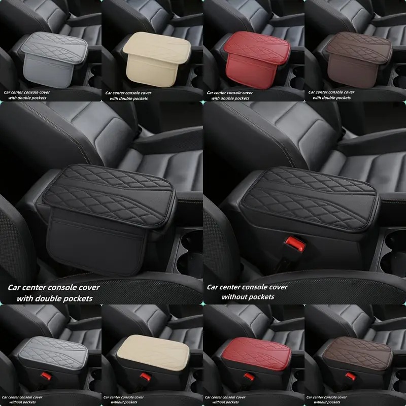 Universal Quilted Leather Car Console Armrest Cover with Pockets - view 2