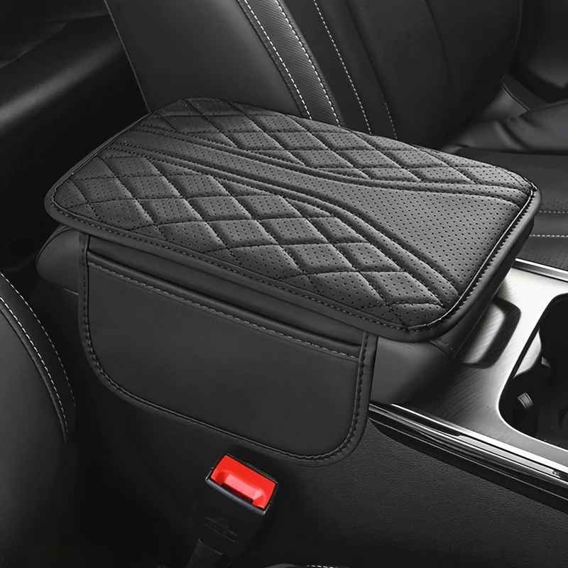 Universal Quilted Leather Car Console Armrest Cover with Pockets - view 3