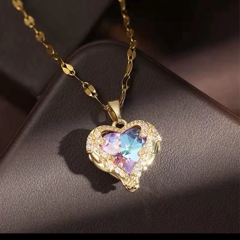 Delicate Creative Colorful Heart-Of-The-Ocean Necklace - view 4